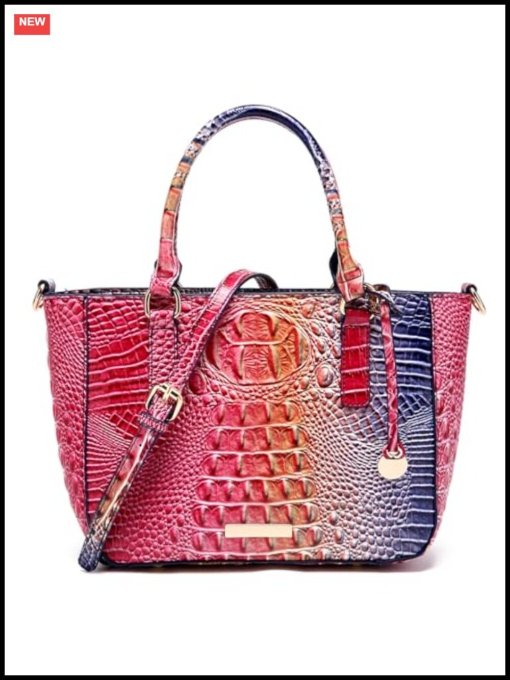 Crocodile Embossed Leather Satchel Tote Zipper Crossbody Handbag